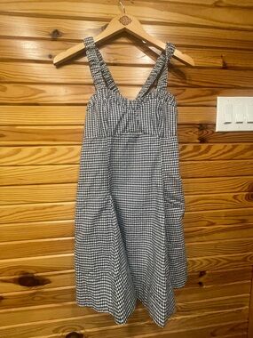 Anthropologie Black and White Gingham Dress with Smocked Straps